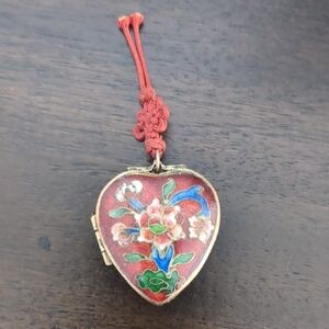Heart-Shaped Floral Trinket Box with Red Cord